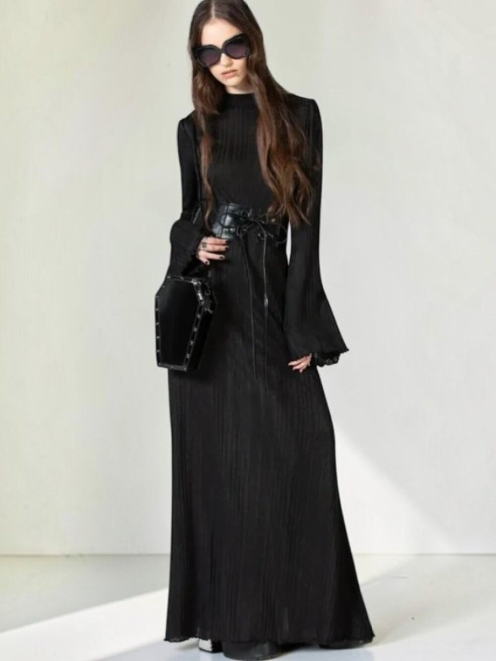 Killstar Kihilist Drenched Grief Women's M Black Ribbed Maxi Dress Goth NWT